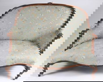 Suede Floral Embroidered Upholstered Settee