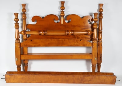 Tiger Maple Reverse-Bell Low Four Poster Bed, Contemporary