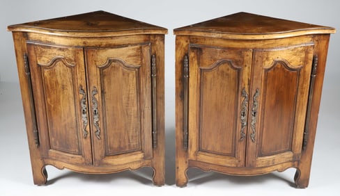 Pair of Vintage French Provincial Fruitwood Corner Cabinets