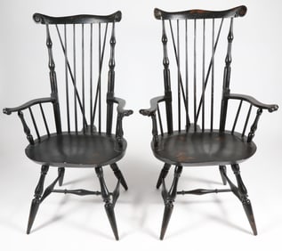 Pair of Nantucket Style Brace Fan Back Windsor Armchairs, Contemporary