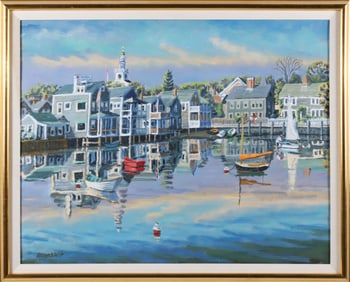 Paul Arsenault Oil on Canvas "Nantucket Easy Street Boat Basin"