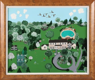 Jane F. Simonds Oil on Board Folk Art Scene of a Nantucket House