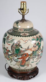 Asian Crackle Glaze Porcelain Ginger Jar Lamp, 19th Century
