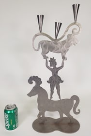 Amy Hess Figural Stainless Steel Three Light Candleabra Sculpture, 20th century