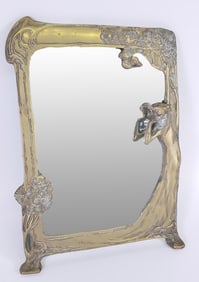 Art Nouveau Brass Lady by the Lake Mirror