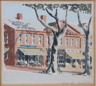 Doris and Richard Beer Watercolor on Paper "Main Street"