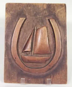 Antique Carved Wooden Sailors Good Luck Charm Plaque