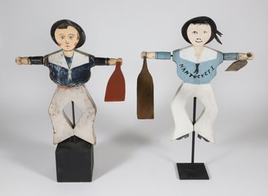 Two Vintage Carved and Painted Nantucket Sailor Boy Whirligigs
