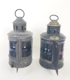 Two Antique Port and Starboard Ships Light Lanterns
