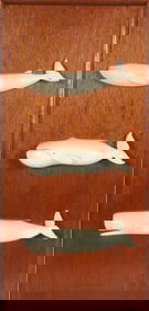 Three Composite Whales Mounted on a Mahogany Plaque