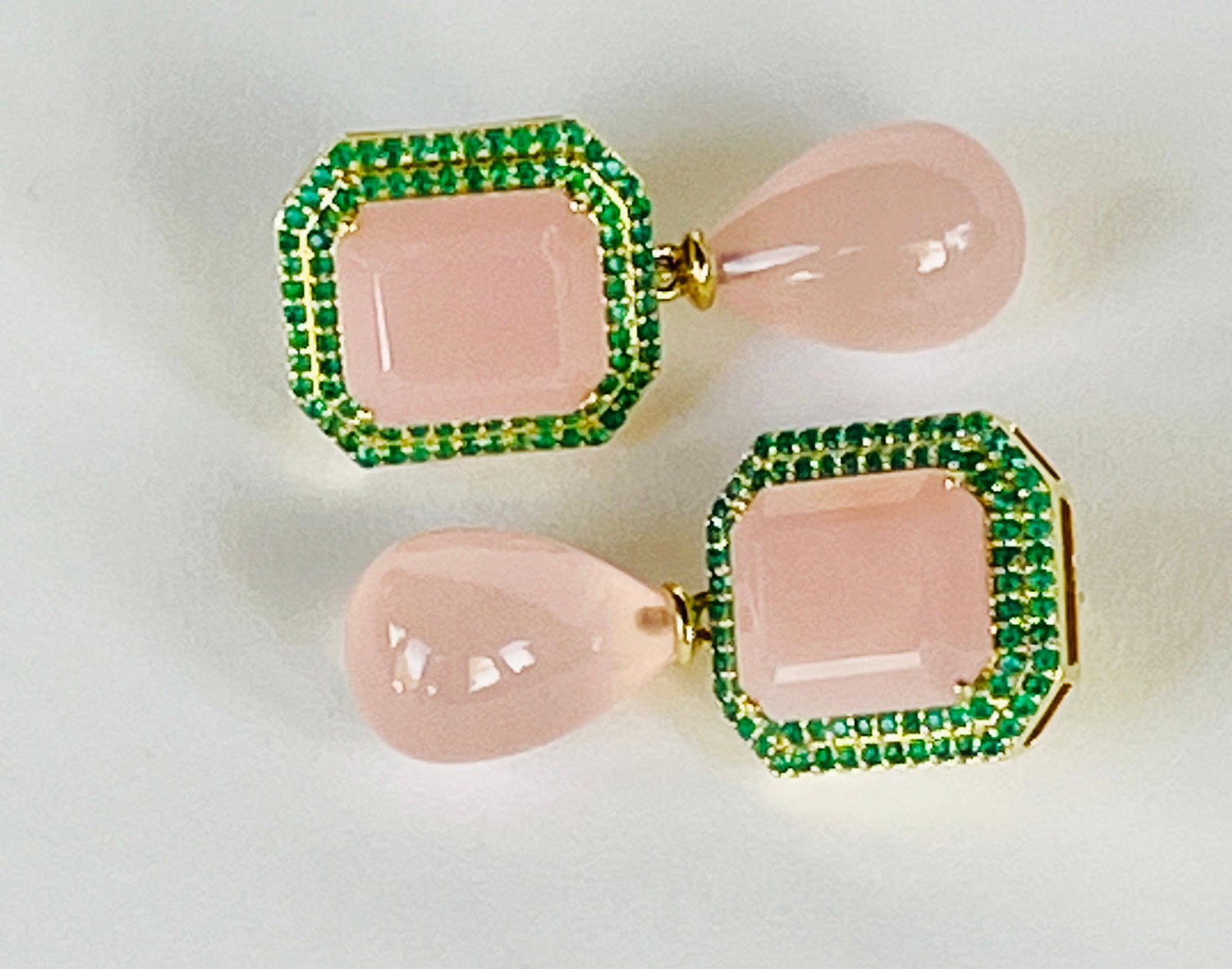 Pair of Pink Chalcedony and Green Onyx Pendant Earrings (1 of 3)