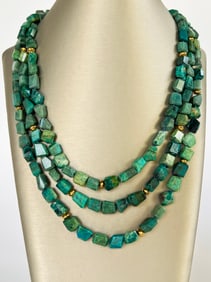 Malachite-Asurite Three Strand Necklace