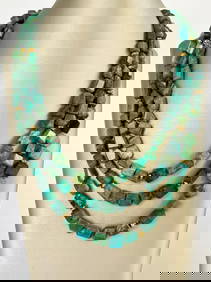 Malachite-Asurite Three Strand Necklace (1 of 4)
