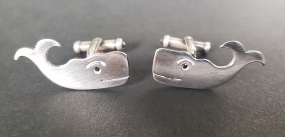 Pair of Estelle Byrne Livingston Sterling Silver Sperm Whale Cuff Links, 20th century
