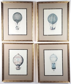 Set of Four Vintage Hot Air Balloon Lithograph Prints