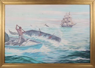 H. Silva Fernandez Oil on Canvas "Whaling Scene"