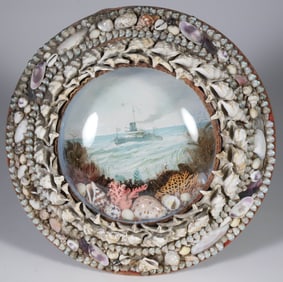 Victorian Shell Encrusted Convex Shadowbox, 19th Century