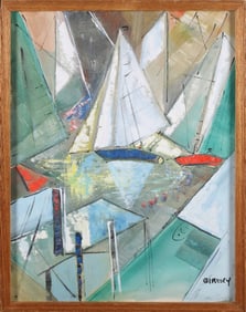 Alfred Birdsey (1912-1996) Oil on Canvas "Modernist Sailing"