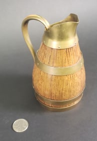 Vintage Brass Bound Barrel Form Cider Pitcher, 20th century