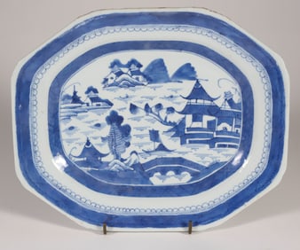 Canton Blue and White Oval Serving Platter, 19th Century
