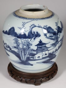 Large Canton Ginger Jar on Teak Stand, 19th Century