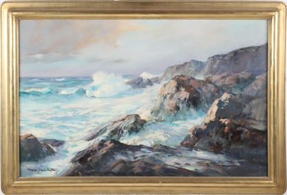 Frank Vining Smith Oil on Masonite "Evening Surf-Maine"
