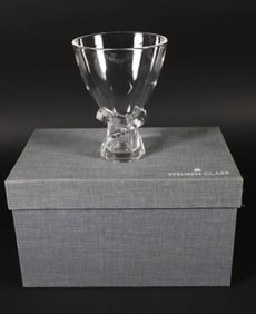 Signed Steuben Clear Glass Whirlpool Vase with Applied Twist Base