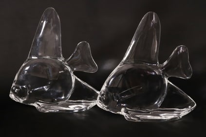 Rare Pair of Signed Steuben Fish, 20th Century