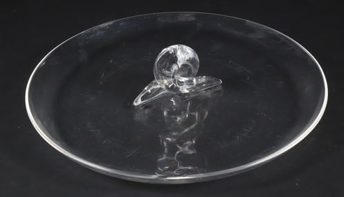 Signed Steuben Glass Canape Plate with Looped Central Handle