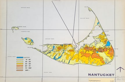 Vintage John H. Martin Hand Colored Map of Nantucket Topography