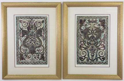 Two Vintage Tapestry Style Lithographs