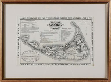 Old Colony Line Reverend Ewer Map of Nantucket Island, late 19th Century