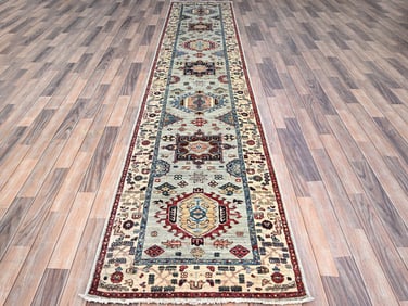 Pigeon Gray Hand Knotted Soft Wool Kazak Oriental Carpet Runner