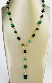 Faceted Malachite and Vermeil Sterling Silver Necklace