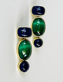 Pair of Malachite and Lapis Lazuli Pendant Earrings