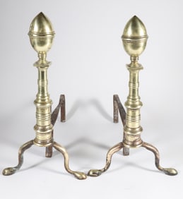 Pair of Lemon Top Brass Andirons, 19th Century