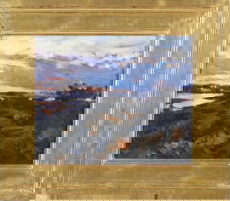 American School Oil on Board "Sunset"