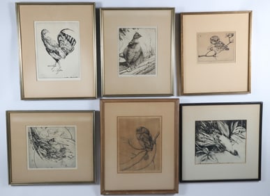 Six Henry Emerson Tuttle Engravings of Birds and Owls