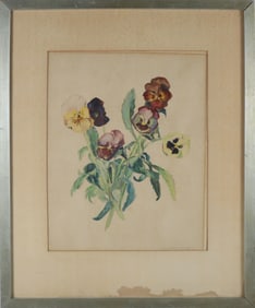 Isabelle Tuttle Watercolor on Paper "Violets Still Life"