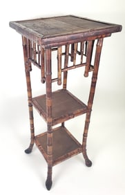 Antique English Bamboo Three Tier Etagere Side Table, 19th century