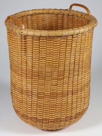 Terry Sylvia Tall Cylindrical Nantucket Basket with Rim Handles