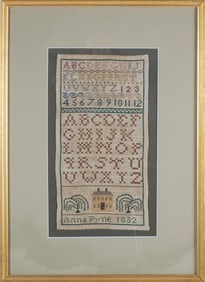 Framed School Girl Needlework Sampler "Anna Pyne 1832", 19th Century
