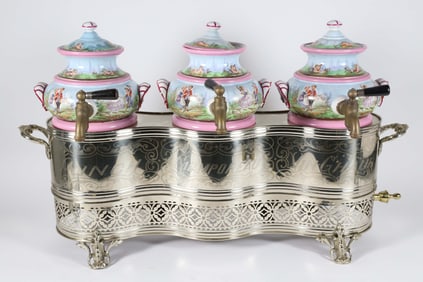 French Porcelain Brass Bain-Marie Dispenser