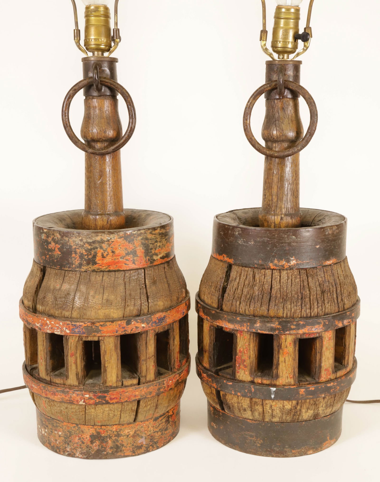 Pair of Antique Wheel Hubs Mounted as Lamps, 19th Century (1 of 7)