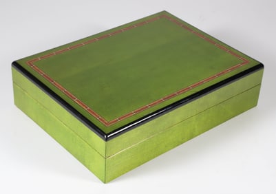 Contemporary Green Dyed Wood Humidor Trimmed in Black with Band Inlay