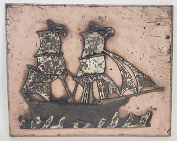 Antique Art Metal Clipper Ship Silhouette Plaque