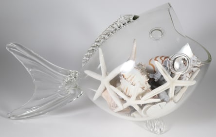 Large Contemporary Blown Glass Fish Filled with Sea Shells