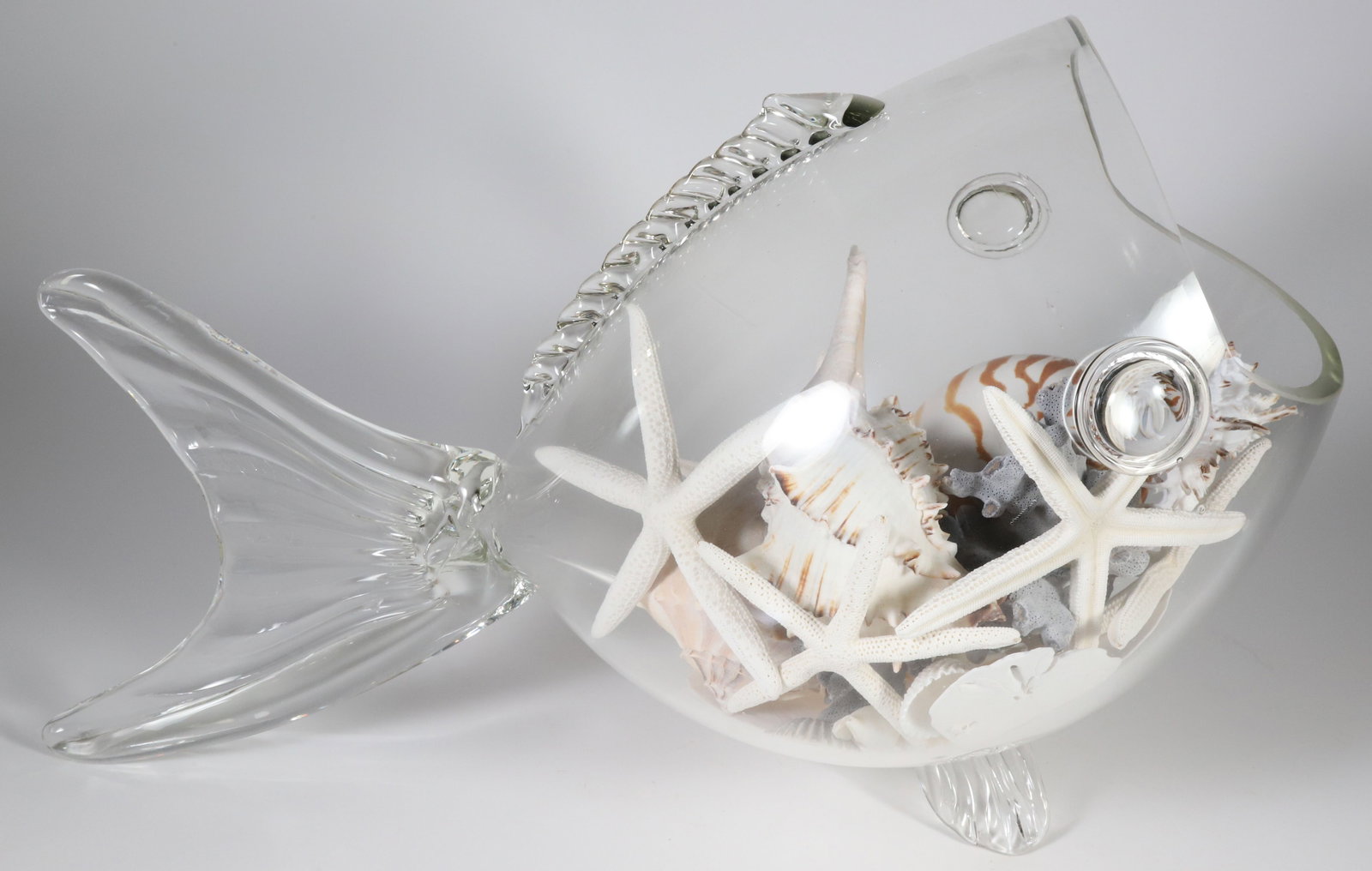 Large Contemporary Blown Glass Fish Filled with Sea Shells (1 of 4)
