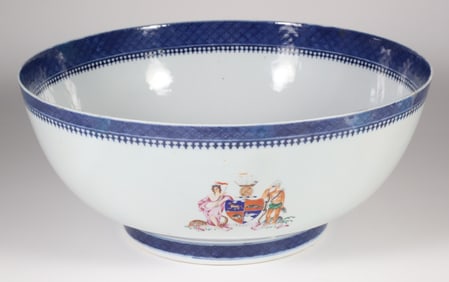 Chinese Export Armorial Porcelain Punch Bowl, 19th Century