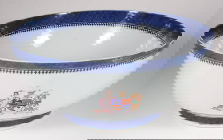 Chinese Export Armorial Porcelain Punch Bowl, 19th Century (1 of 7)